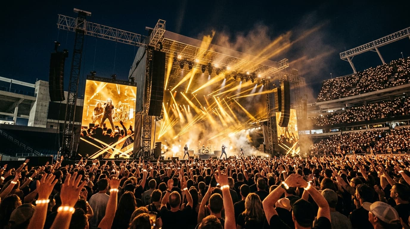 Stadium Live Concert Arena with Spatial Lighting and Audio Rigging